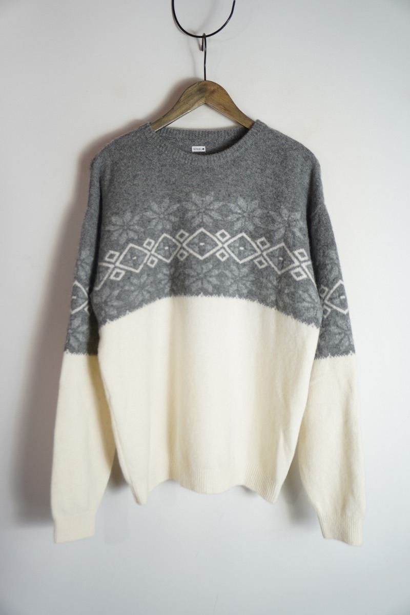 美品23AW SEQUEL シークエル NORDIC CREW NECK KNIT ノルディック クルーネック ニット セーター SQ-23AW-KN-03 サイズM 灰914P♪拍卖