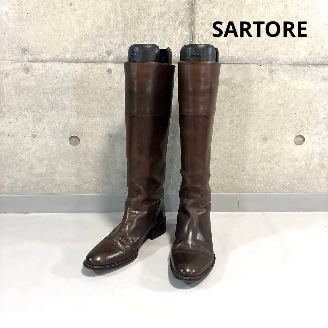 サルトル ロングブーツ ジョッキーブーツ 23.5程度 ブラウン レザー SARTORE拍卖