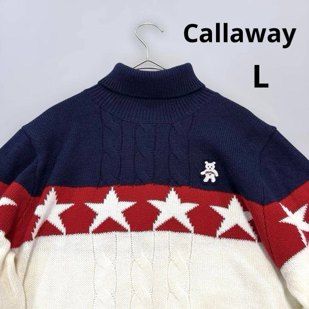 キャロウェイ タートルネック ニットセーター 星 L ホワイト ネイビー Callaway拍卖