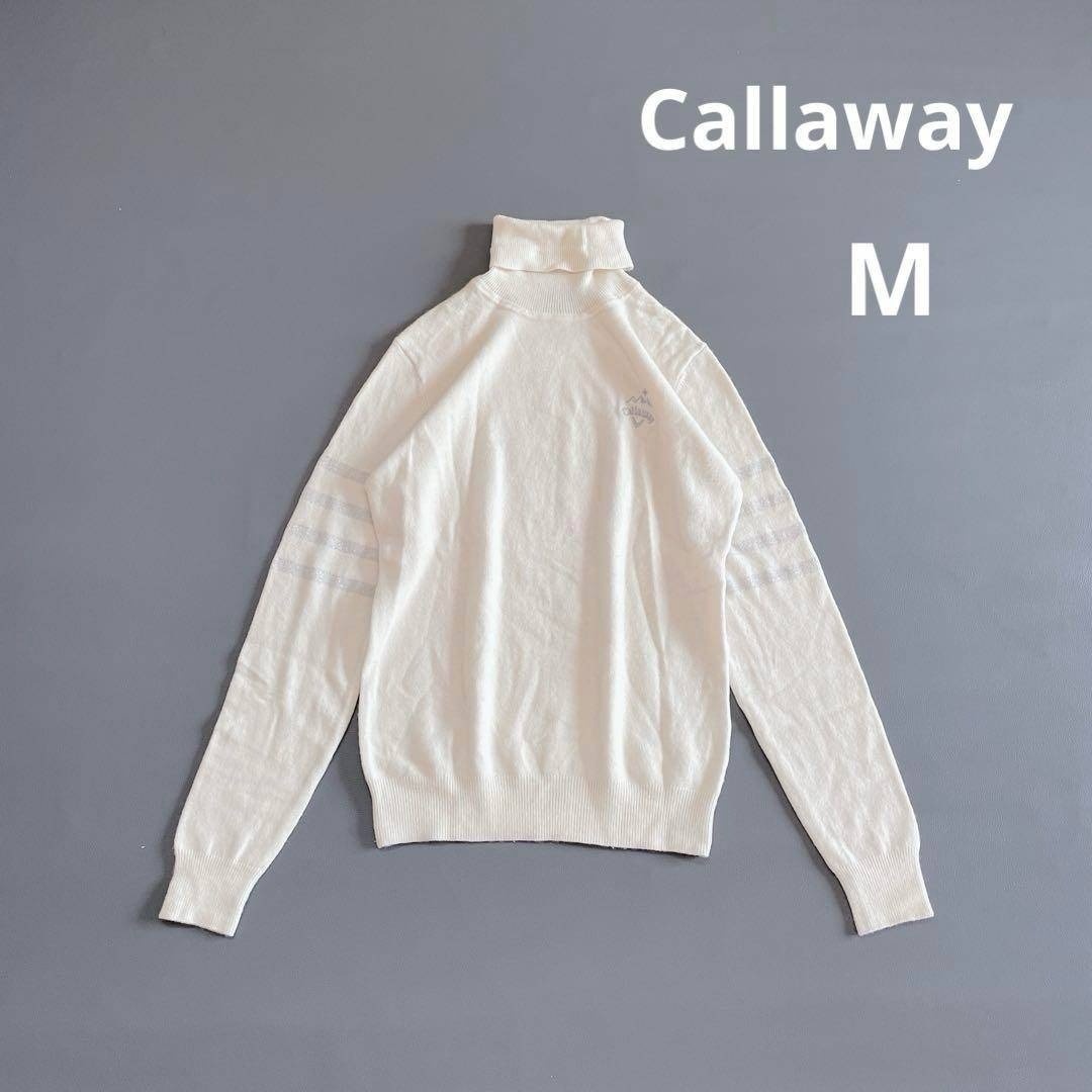 キャロウェイゴルフ タートルネックニット M 薄手 アイボリー ウール混 Callaway拍卖