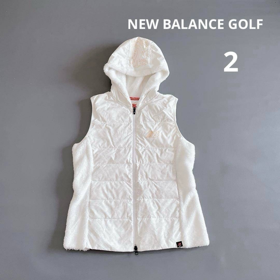 ニューバランス ゴルフ 2/L ダウンベスト フード ロゴ総柄 ホワイト New Balance Golf拍卖