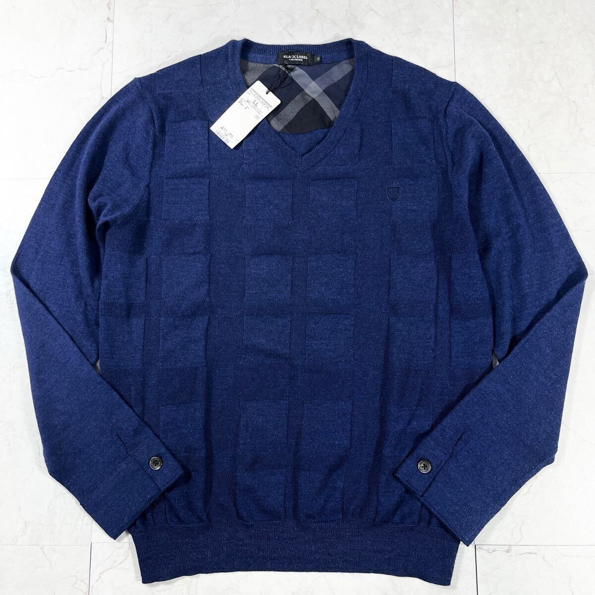 新品タグ付き!!/希少XL ブラックレーベルクレストブリッジ ノバチェック セーター ニット ネイビー 紺BLACK LABEL CRESTBRIDGE LL拍卖