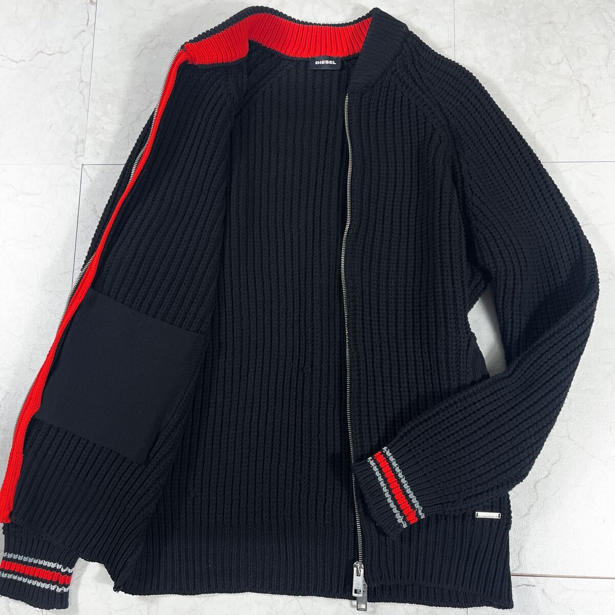極美品 DIESEL ドライバーズニット Wジップ セーター ニット リブ ジャケット ブルゾン アウター ストライプ ブラック 黒 ディーゼル 拍卖