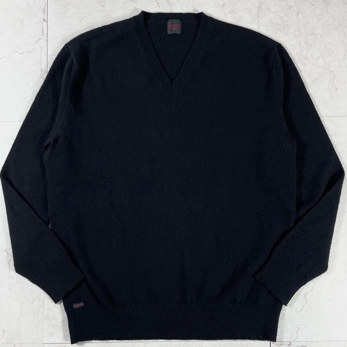 極美品 PAPAS カシミヤ 100% 「極上の肌触り」 ニット セーター Vネック ブラック 黒 トップス 長袖 メンズ パパス L相当拍卖