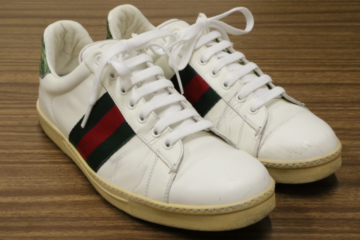 GUCCI ロゴ スニーカー ウェブストライプ シェリーライン エース レザー シューズ グッチ クロコ 革靴 白 ホワイト 40.5(25.5)拍卖