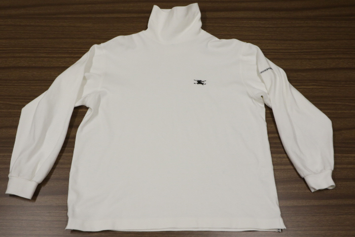 1.8万円 日本製 バーバリー ゴルフ タートルネック 長袖シャツ BURBERRY GOLF ポロネック ハイネック モック ウエア ウェア 白 ホワイト M拍卖