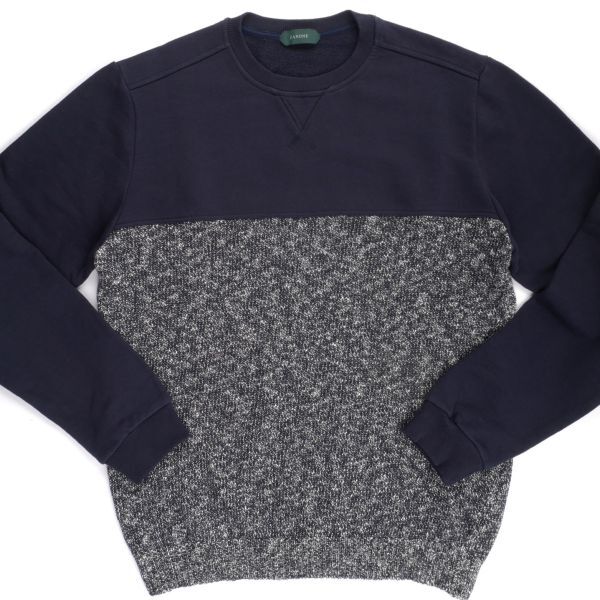 【新品未使用】ZANONE ザノーネ◆Made in Italy◆48◆異素材ミックス ネイビー コットン トレーナー ニット セーター◆SLOWEAR拍卖