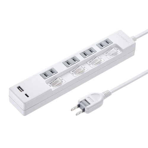 USB充電機能付きタップ Type-C搭載 2P 4個口 2m モバイル機器の充電も可能 TAP-B102UC-2W サンワサプライ 送料無料 新品拍卖
