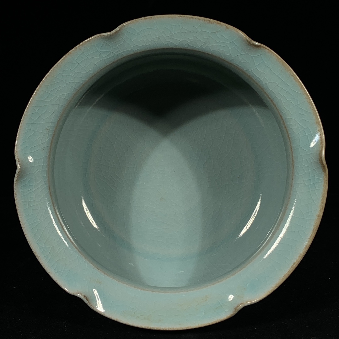 旧蔵 宋 汝窯 花口洗 陶芸 古陶磁器 中国磁器 極細工 中国古玩 骨董品 古美味 210拍卖