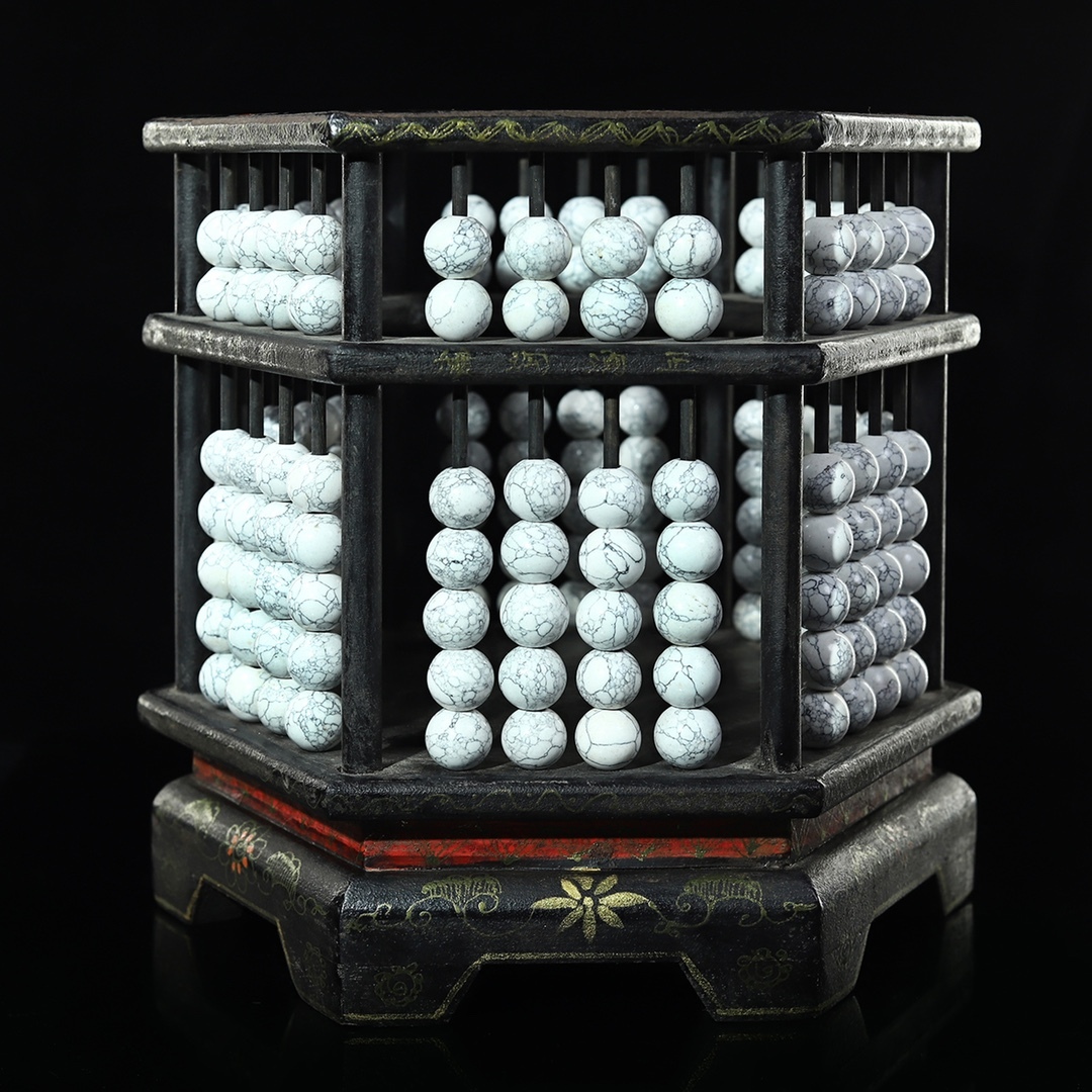 旧蔵 清 木胎漆器 彩繪六角算盤 筆筒 筆道具 文房具 極細工 中国古玩 骨董品 古美味 210拍卖