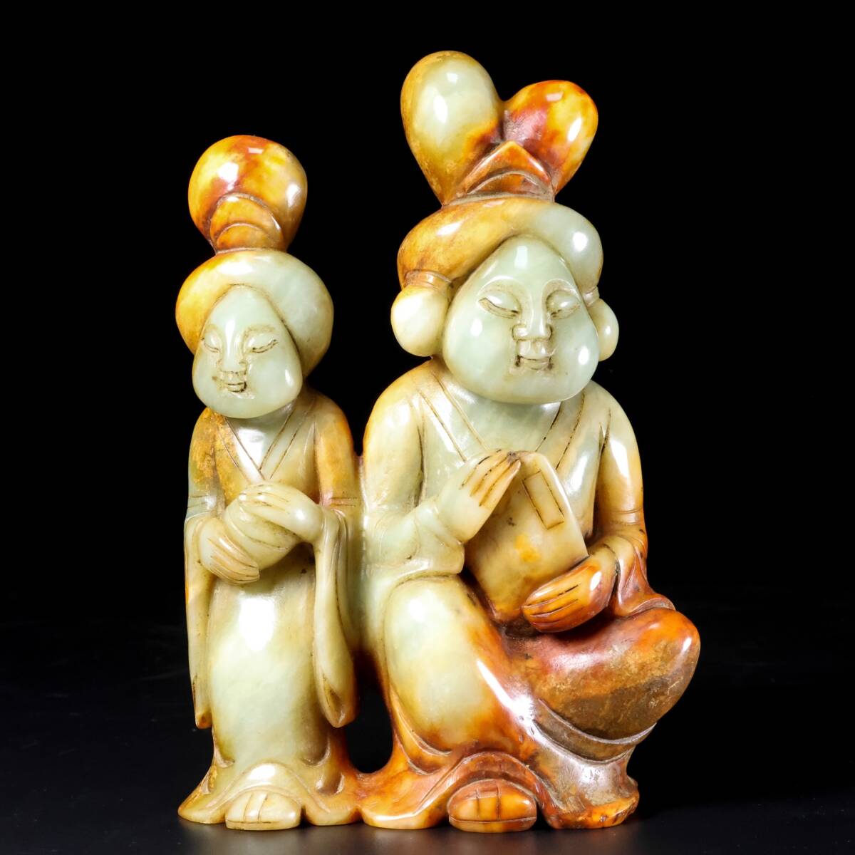 旧蔵 清 玉彫 和田玉 唐人 玉質細膩 彫工精細 線條流暢 極細工 中国古玩 骨董品 古美味 210拍卖