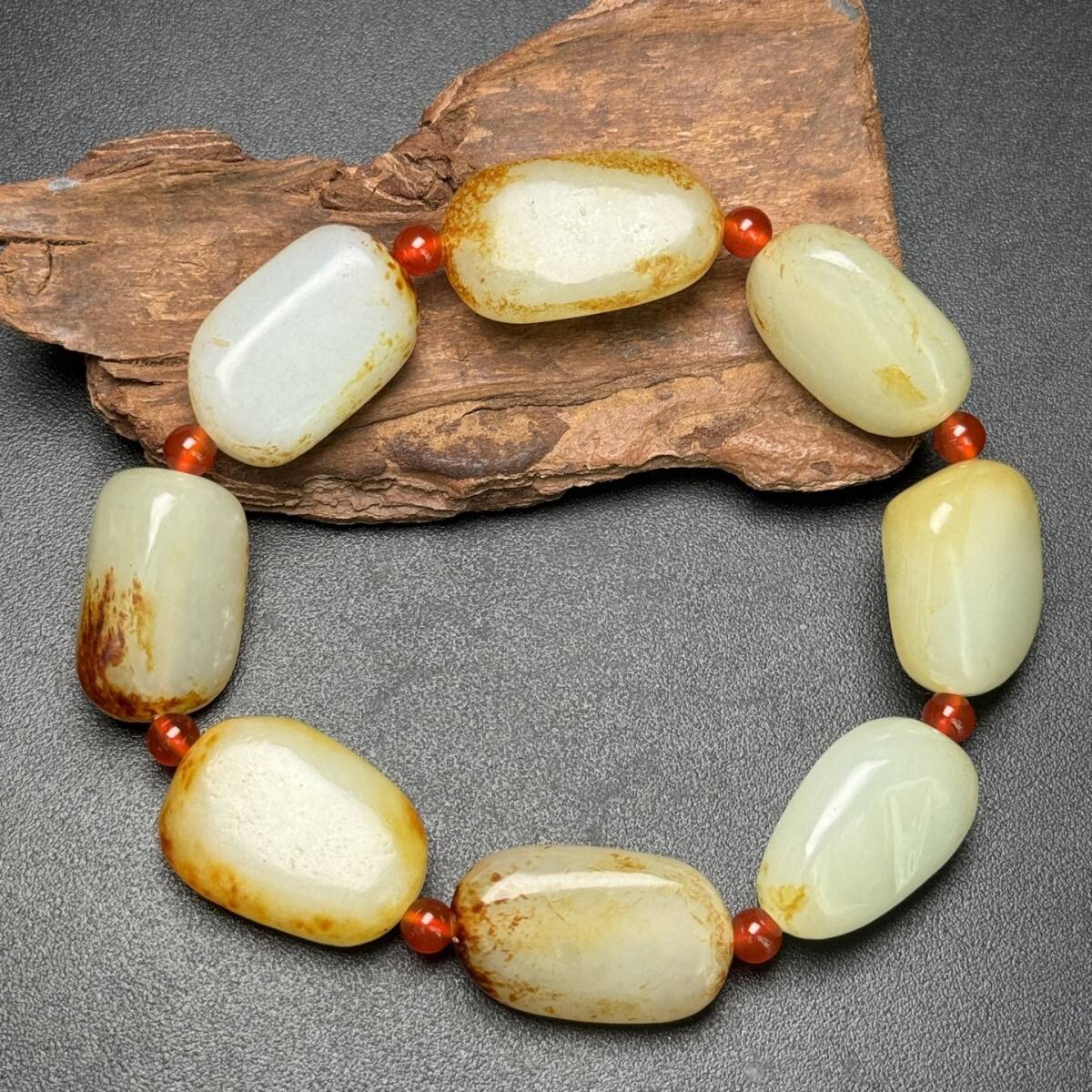 旧蔵 清 玉彫 和田玉 原石 手串 手鏈 極細工 中国古玩 骨董品 古美味 210拍卖