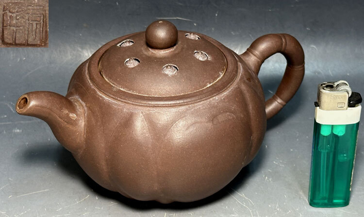 ★夢浪漫★紫泥 蓮子形(蓮の実)急須No18 陶銘あり 茶道具朱泥紫砂壷宝瓶鉄瓶銀瓶古玩検索拍卖