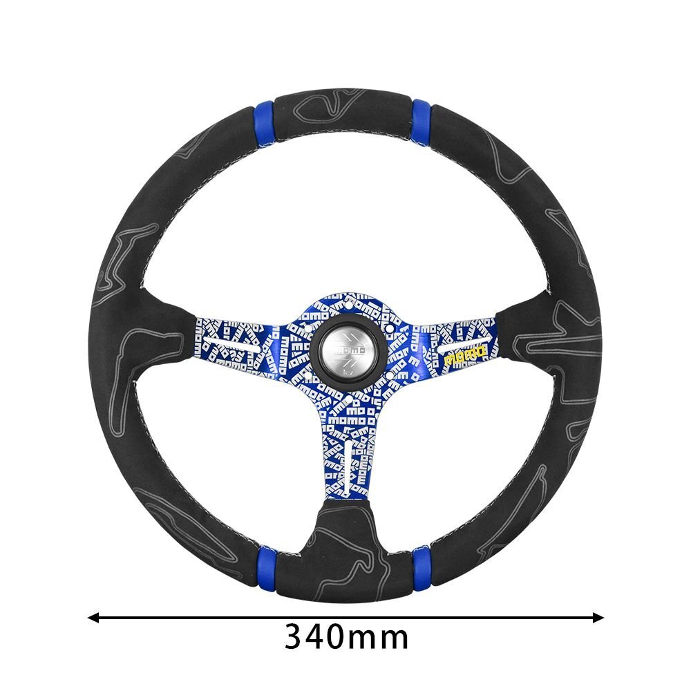 車ハンドル MOMOステアリング 14インチ スポーツステアリングホイール スエード ブルーラクガキ 最安値処分AT0006-7拍卖