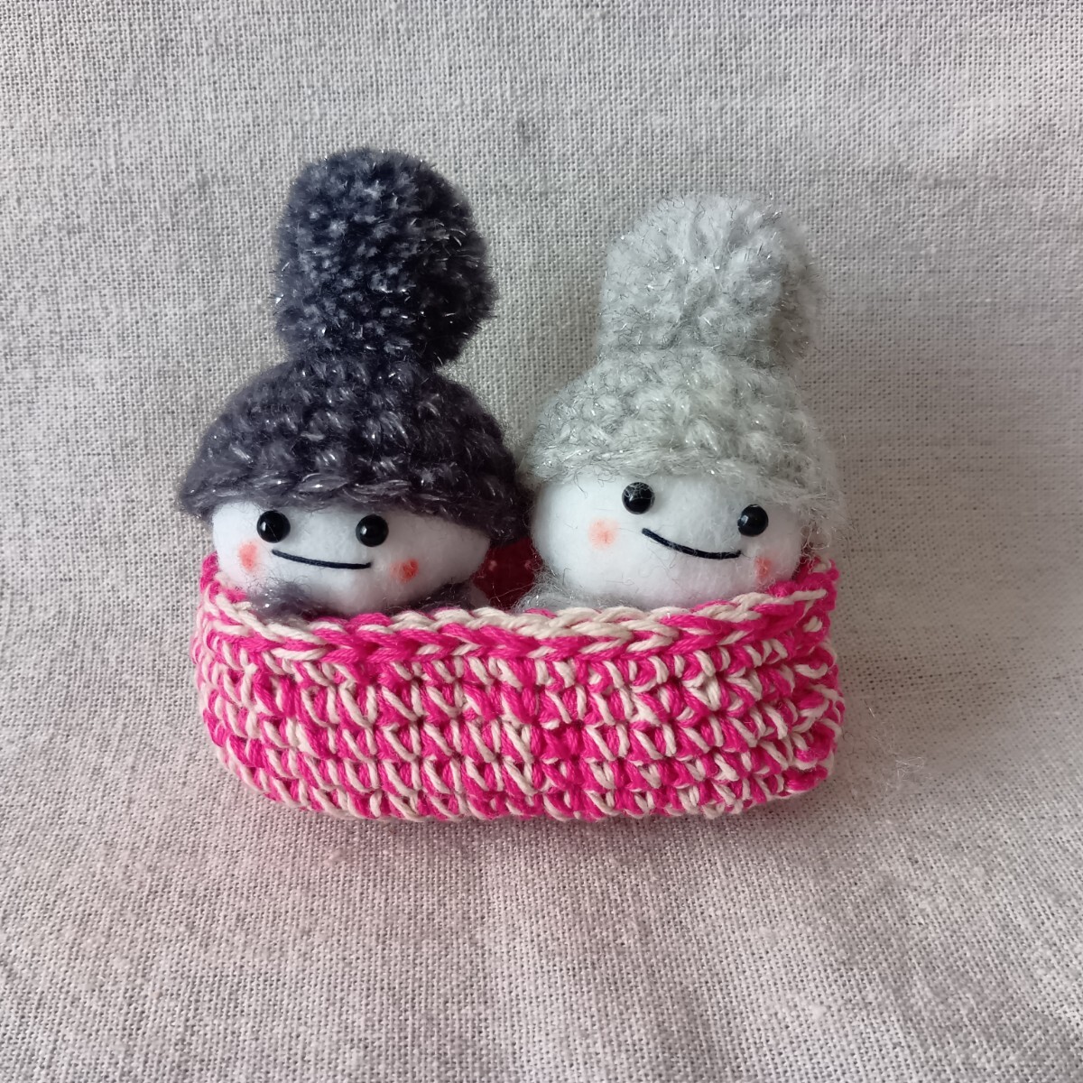 ハンドメイド かごに入ったペアのゆきだるま 4 雪だるま 冬雑貨拍卖