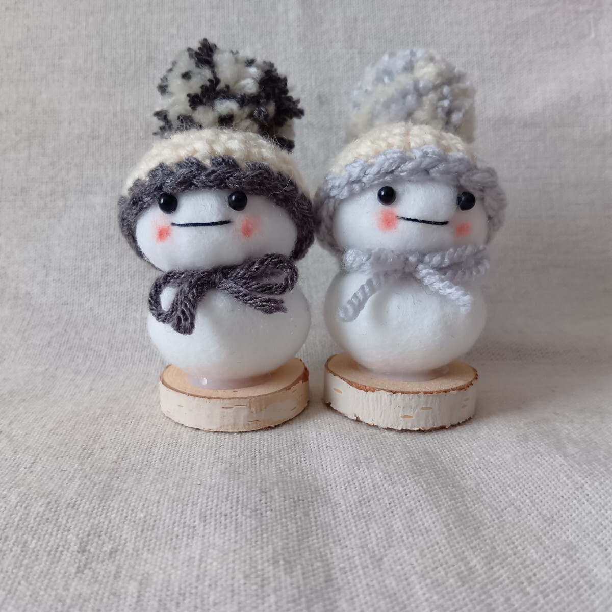 ハンドメイド ゆきだるま& 切り株 2個セット 2 雪だるま 冬雑貨拍卖
