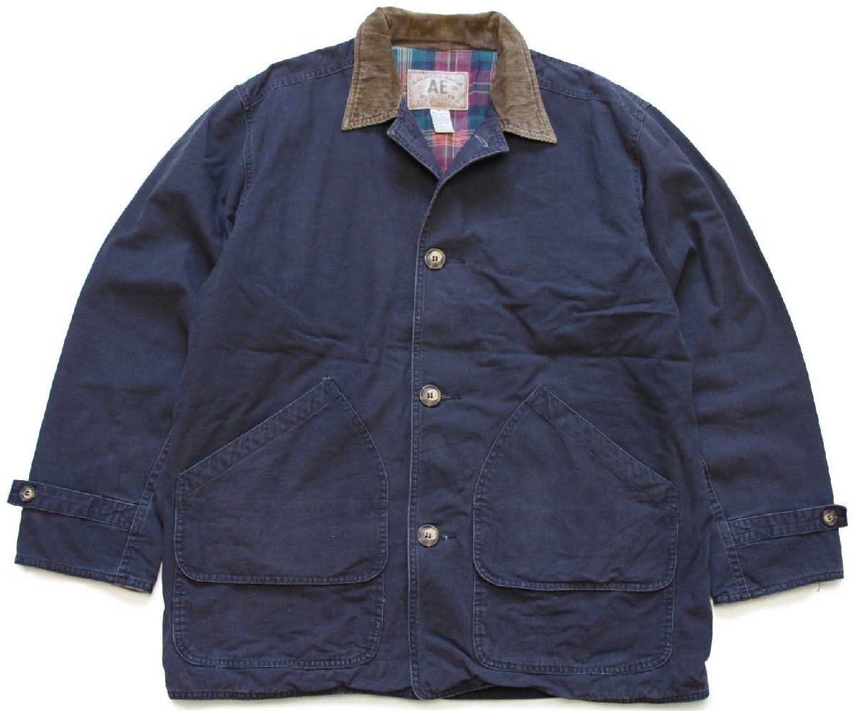 ★00s AMERICAN EAGLEアメリカンイーグル タータンチェックライナー コットン キャンバス フィールドコート 濃紺★オールド ジャケット拍卖