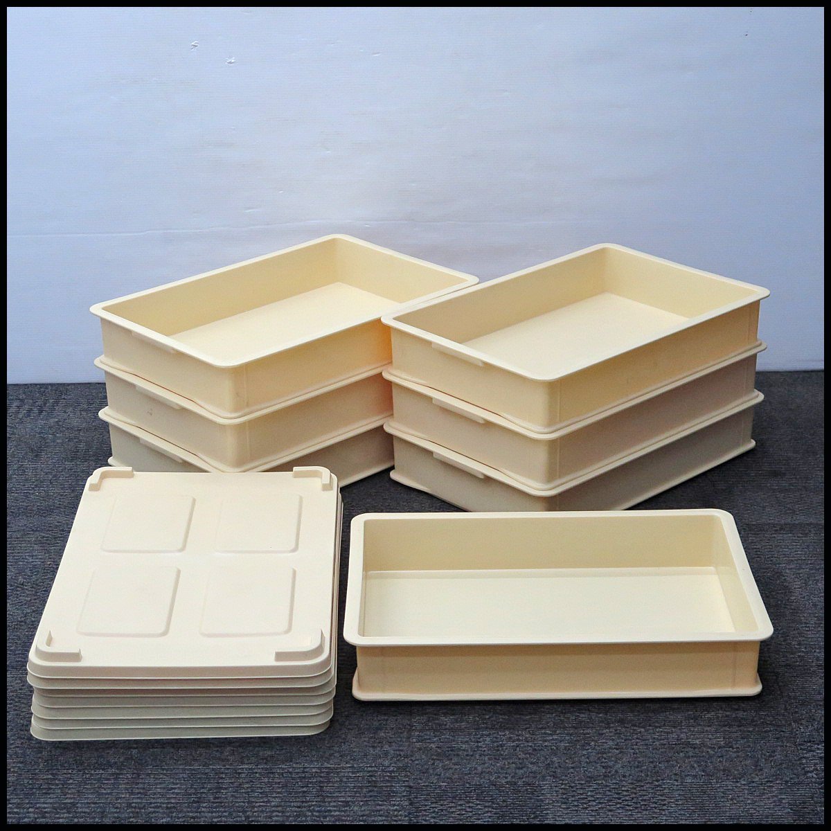 I9) 7箱セット リスのプラスチック ばんじゅう 蓋付 コンテナー 小型 深/番重/パンコンテナ/フードコンテナ/仕分け/洋菓子/製造工業/F-19拍卖