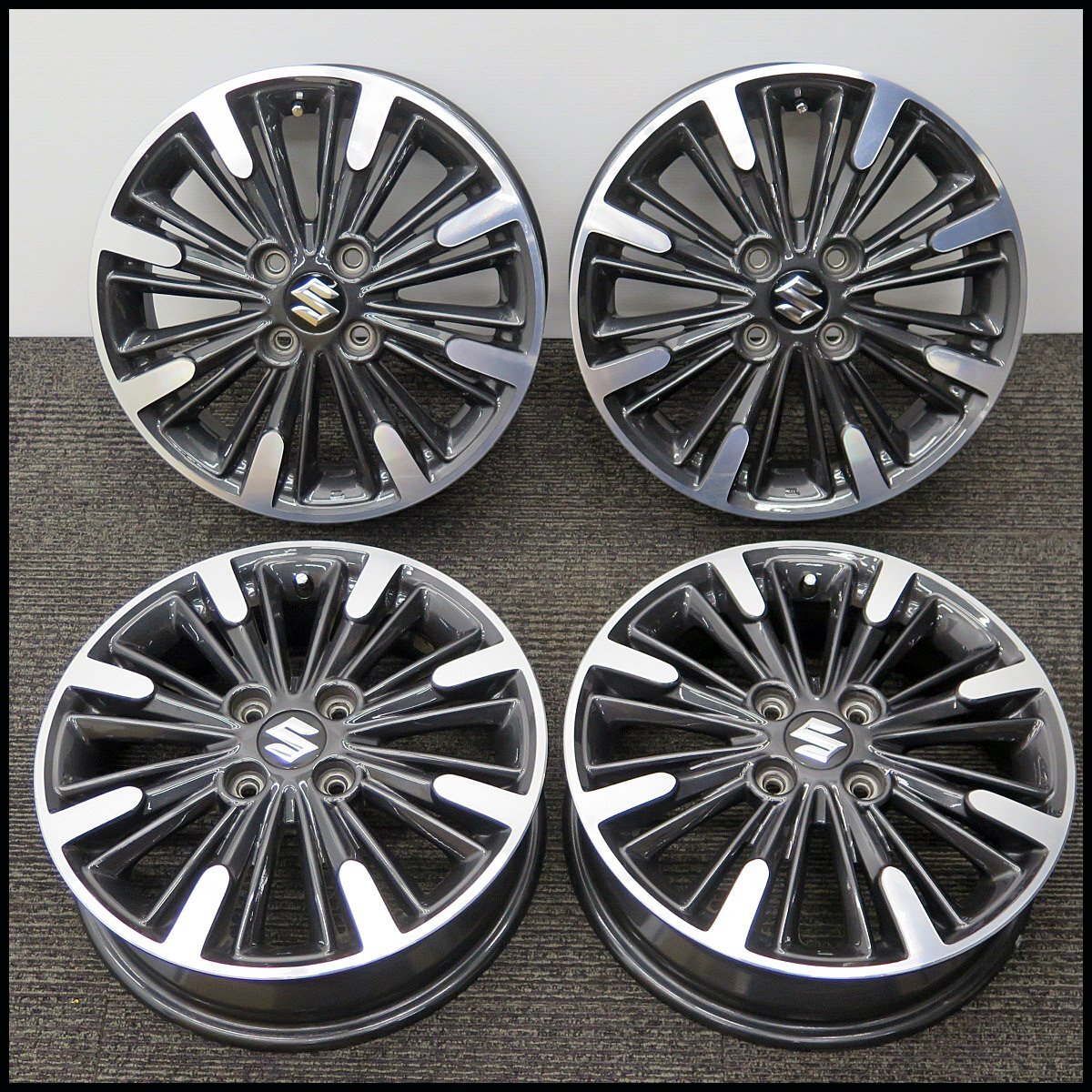 I24) 美品 SUZUKI/スズキ スペーシアカスタム 純正 アルミホイール 4本セット 15×4 1/2J +45 PCD100 4穴/15インチ拍卖