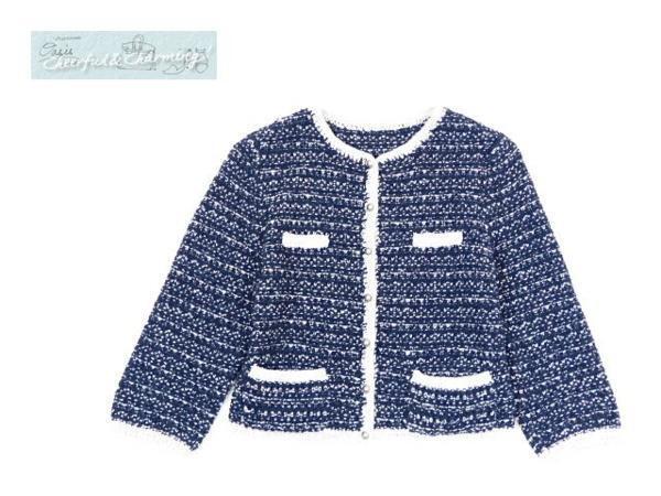 FOXEY ジャケット サマーツイード 40 ミッドナイトブルー ナイロンBLEND ニットジャケット 35907拍卖