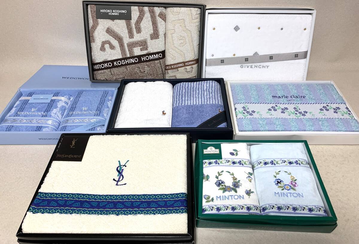 ブランドバスタオル フェイスタオル他11セット ラルフローレン/イヴサンローラン/ミントン/ジバンシィ/ウェッジウッド 未使用拍卖