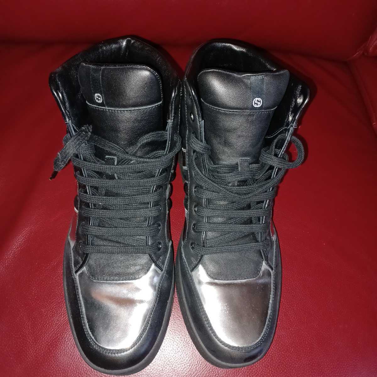 ★GUCCI グッチ ハイカットスニーカー ブラック シルバー 靴 拍卖