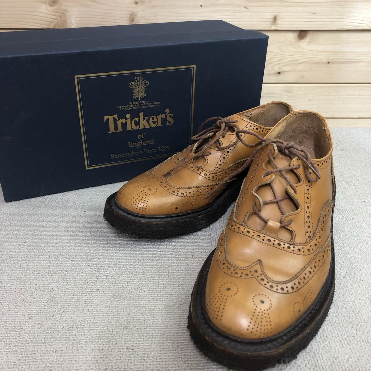 (34)Tricker's シスルギリーシューズ M6399 キャメル UK8 メンズ 革靴 トリッカーズ 茶系 エイコーン アンティーク レザー ギリーシューズ拍卖