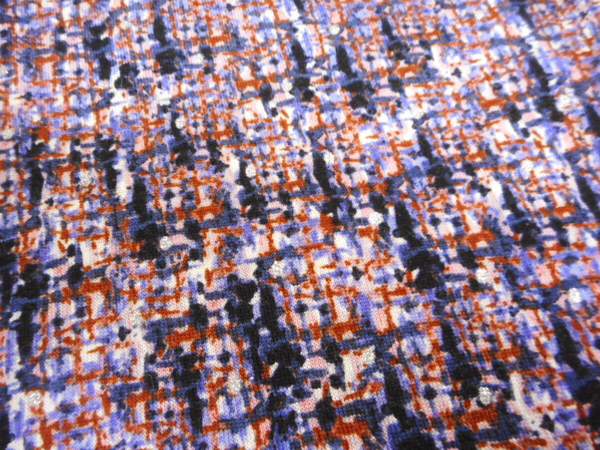 特価☆ウール混ラメ入りプリントニット生地・パープル系2.6M☆No62拍卖