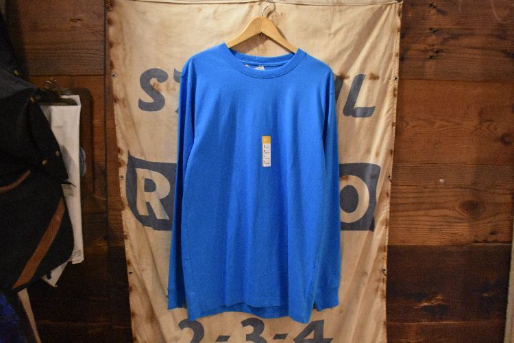 デッドストック品グッドアイテム◎CARHARTTカーハート長袖袖プリントTシャツS水色系アメカジワークストリート未使用品 w842拍卖