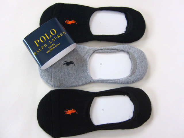 POLO ラルフローレン新品!3足セット マーク刺繍入りベリーショートソックス 25-27cm黒紺灰 送料無料フットカバー ハーフパイル靴下拍卖