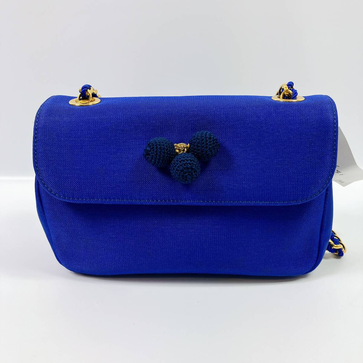 1646◯ Marie Claire マリクレール ショルダーバッグ コットンキャンバス レディース ブルー 青 ゴールド チェーンショルダー ハート拍卖