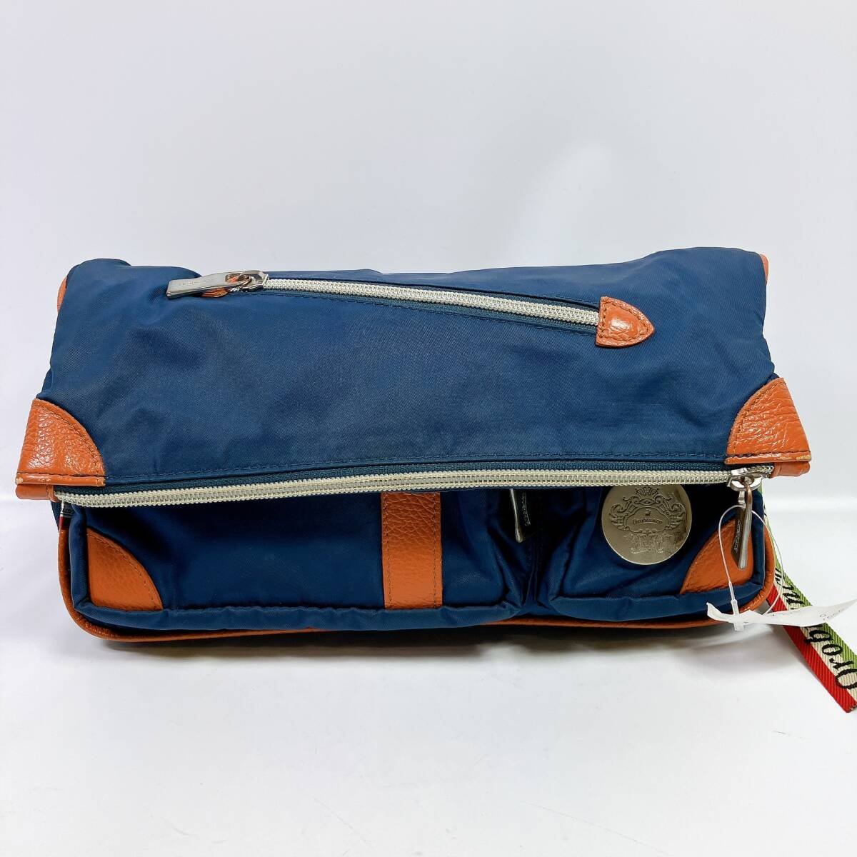 1843◯ Orobianco オロビアンコ ショルダーバッグ ユニセックス レザー キャンバス ナイロン ブルー ネイビー オレンジ ファスナー 拍卖