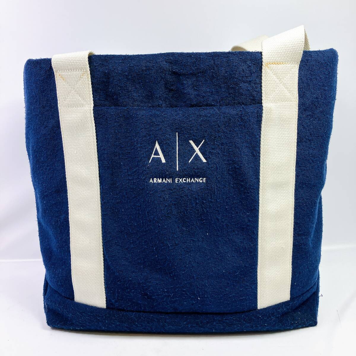 D1878◯ ARMANI EXCHANGE アルマーニ エクスチェンジ ハンドバッグ トートバッグ ポリエステル ネイビー ホワイト 紺 白 ユニセックス拍卖