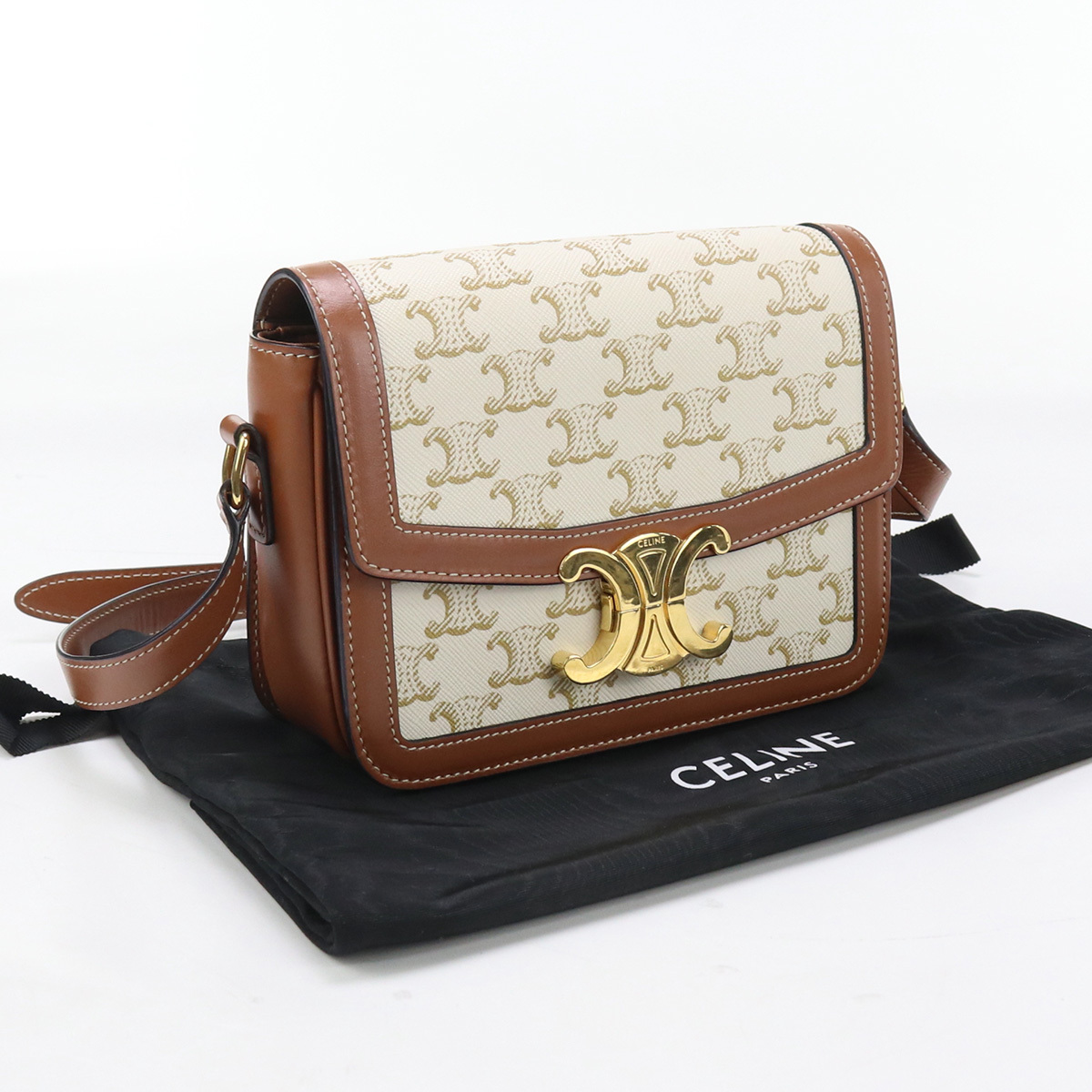 中古良品 CELINE セリーヌ ショルダー 18888 2BZ4 01BC ティーン トリオンフバッグ トリオンフキャンバス レ拍卖