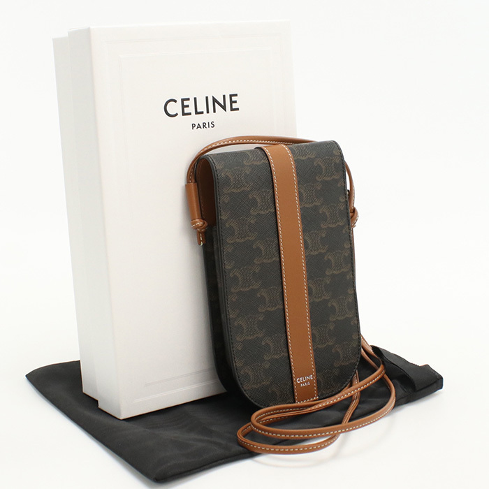 中古美品 CELINE セリーヌ 斜め掛け ショルダーバッグ モバイルポーチ トリオンフキャンバス レディース ブ 爆買拍卖