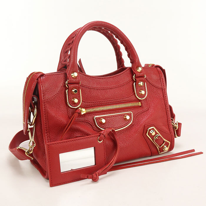 中古美品 BALENCIAGA バレンシアガ ハンドバッグ 390160 クラシック ミニ シティ レディース レッド 爆買拍卖