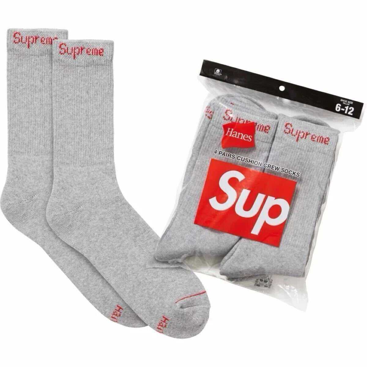 【新品】【1セットのみ販売】 25SS 新品 SUPREME シュプリーム ヘインズ Hanes CREW SOCKS ソックス 靴下 くつした GREY グレー色拍卖