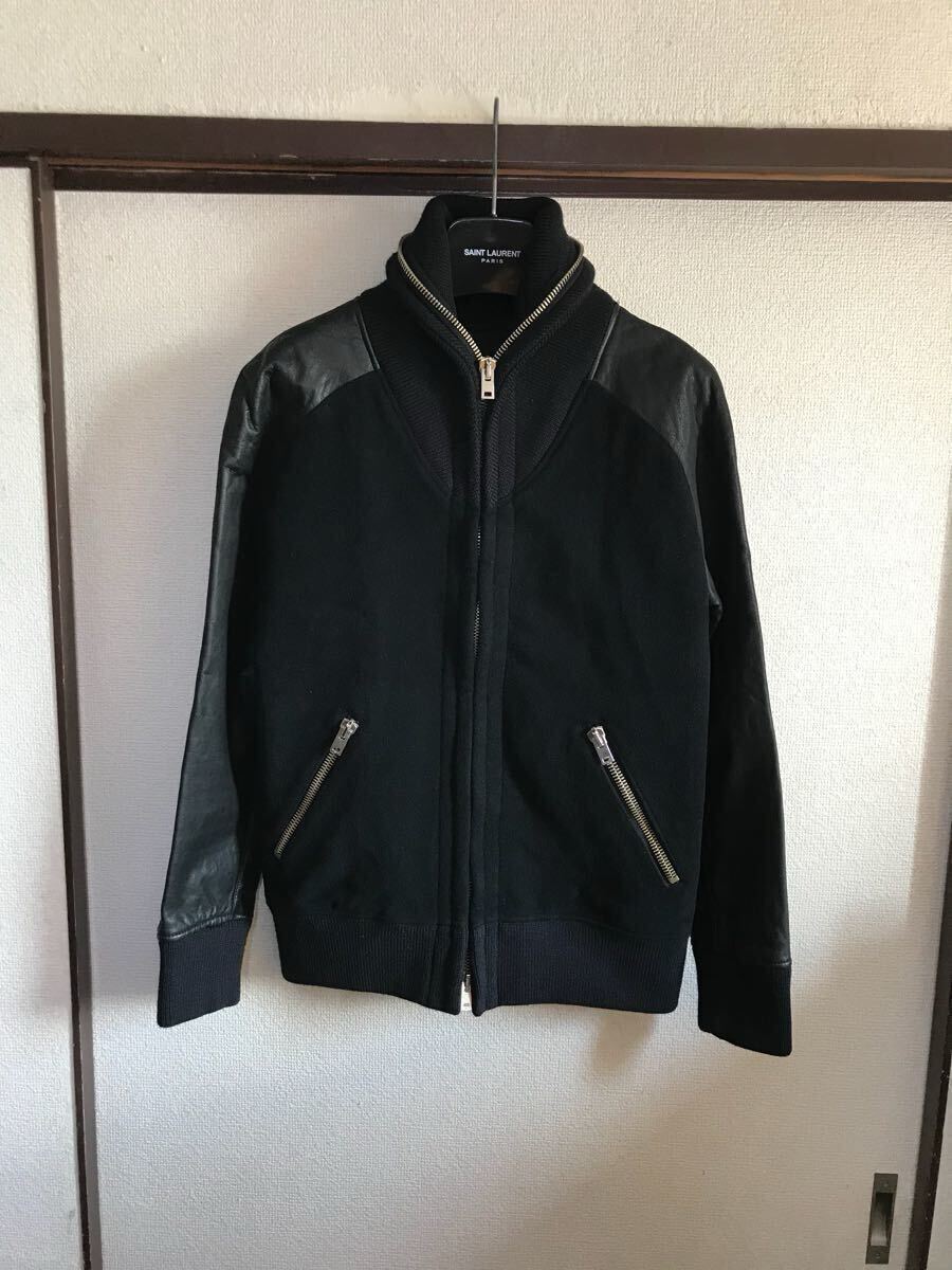 【即決早い者勝ち】 ripvanwinkle リップヴァンウィンクル STUDIUM JUMPER 袖レザースタジャン ブルゾン カシミア混 BLACK ブラック 黒拍卖
