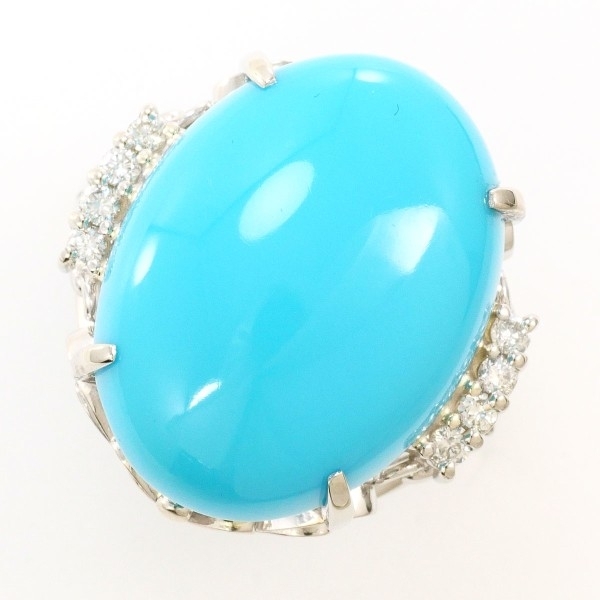 PT900 リング 指輪 10号 ターコイズ ダイヤ 0.15 総重量約10.0g 中古 美品 送料無料☆0338拍卖
