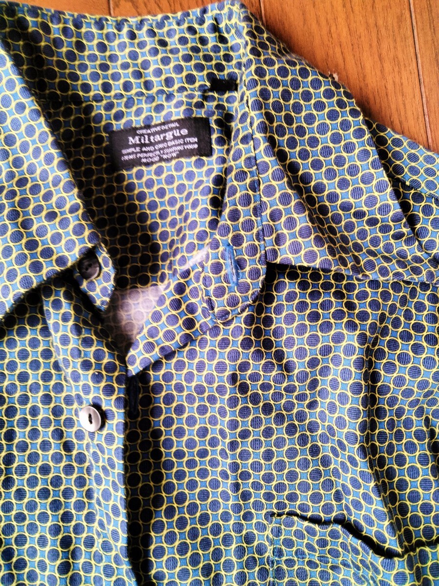 日本製 miltargue シャツ 長袖 総柄 マルチカラー モダンアート パターン拍卖