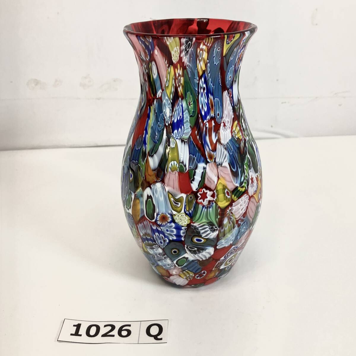 (志)【美品】ベネチアングラス ガラス ミルフィオリ 花器 花瓶 カラフル Venetian glass 検)ムラーノ イタリア ヴェネチアン 手吹(I)1026Q拍卖
