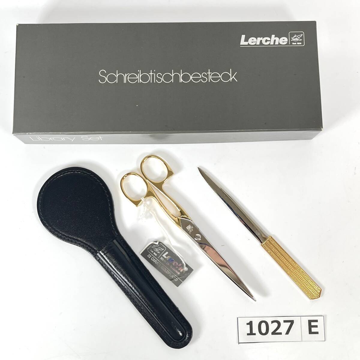 (志)【未使用】Lerche/ラーチェ デスクセット 鋏/ハサミ 約14cm ペーパーナイフ 約13cm 22カラット金メッキ レターオープナー(o)1027E拍卖