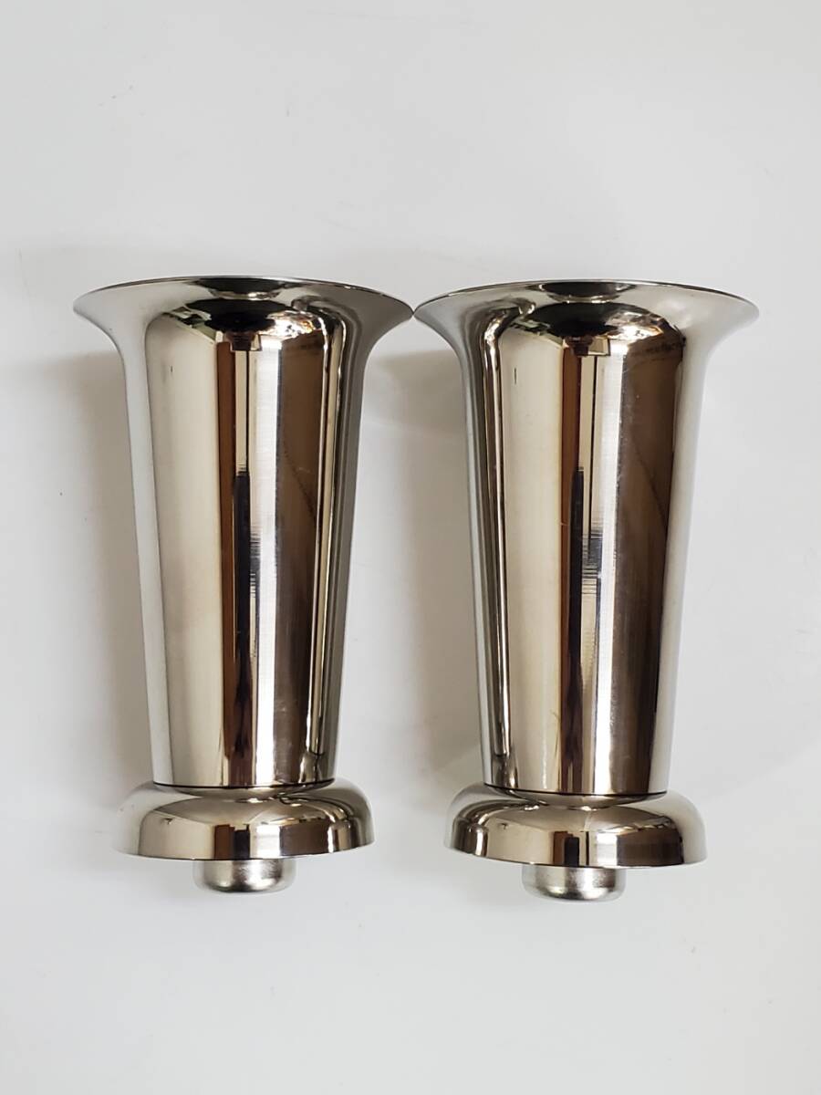 【未使用】 お墓用 花筒 花立て ステンレス 18-8 台座付き ネジ式タイプ 高さ約14㎝拍卖