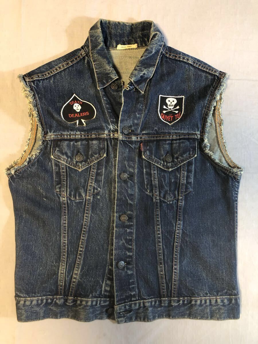 VINTAGE LEVIS BIG E 70505 ヴィンテージ リーバイス ビッグE カットオフ ベスト Gジャン 当時物 ベトナム戦 ワッペン付き拍卖