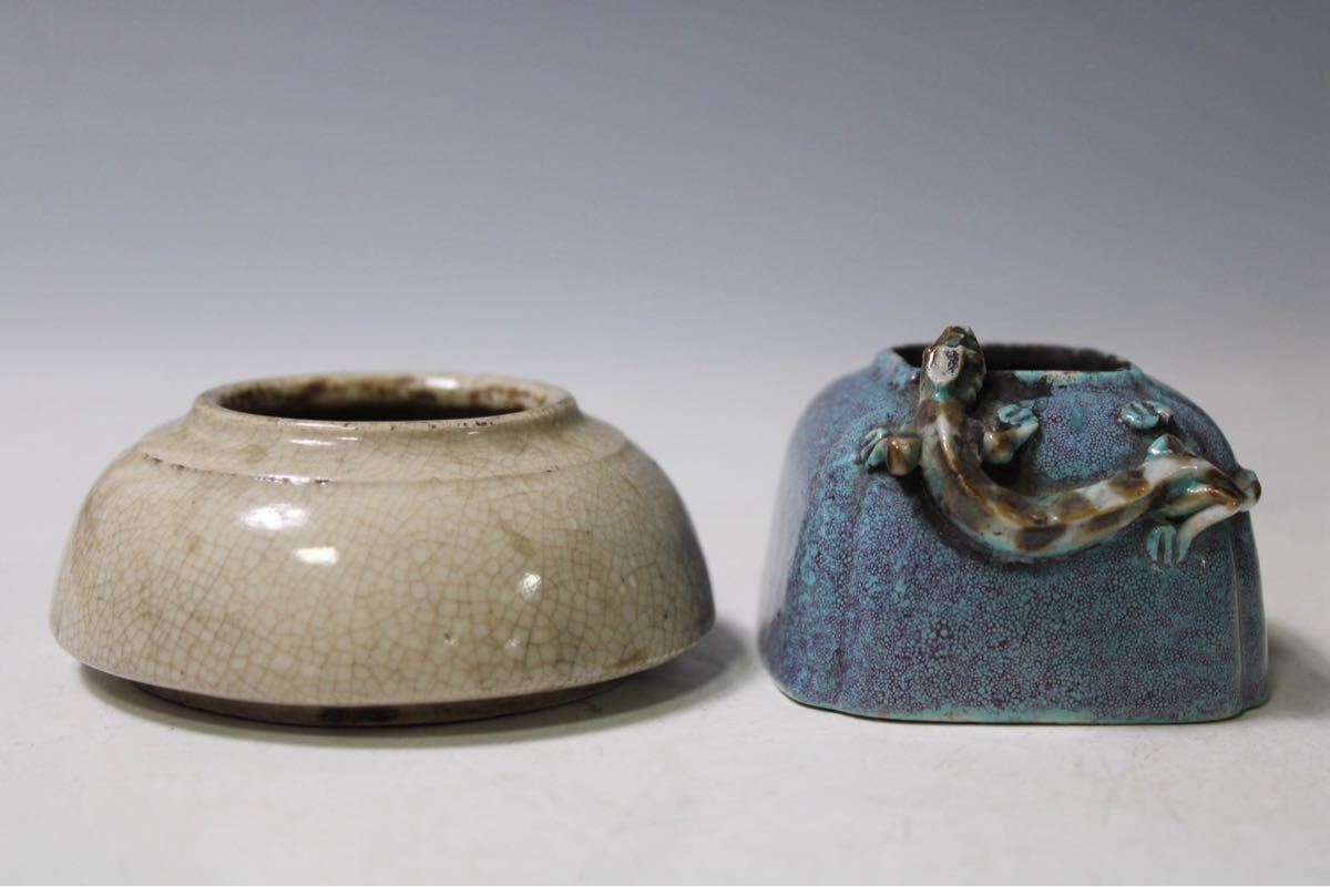 【英】B340 時代 清朝水滴2件 中国美術 朝鮮 韓国 書道具 文房具 水盂 骨董品 美術品 古美術 時代品 nr拍卖