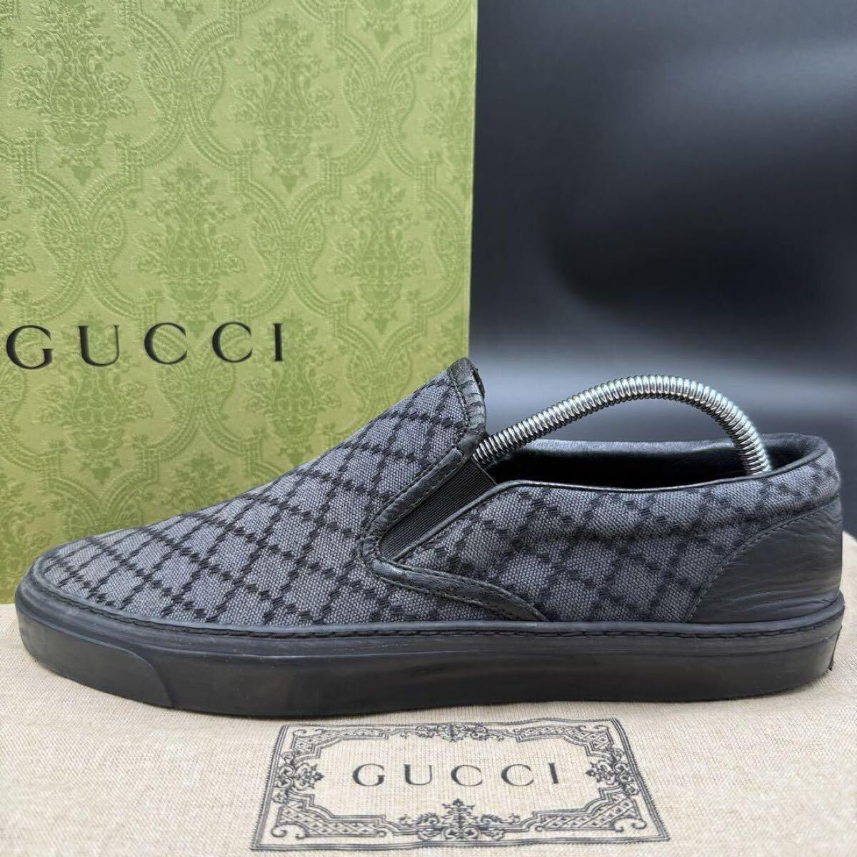 1円 【美品】 GUCCI グッチ 【圧倒的存在感】 ディアマンテ キャンバス スリッポン メンズ スニーカー シューズ 靴 ブラック 黒 25cm相当拍卖
