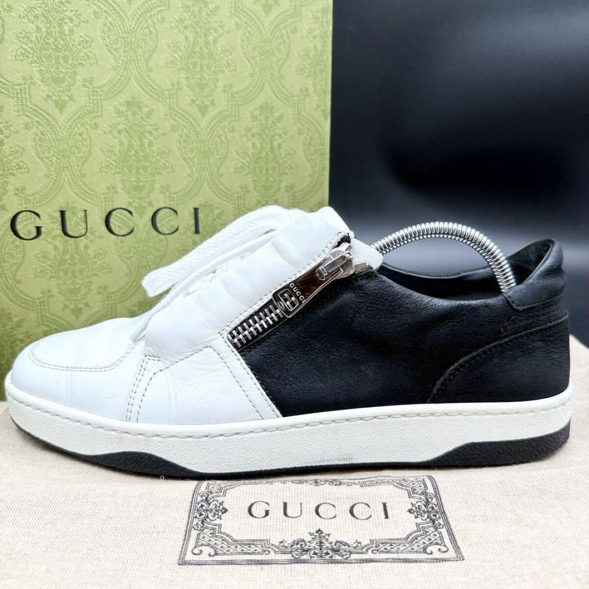 1円 【美品】 GUCCI グッチ 【圧倒的存在感】 インターロッキング サイドジップ ツートン ローカット メンズ スニーカー シューズ 靴 26cm拍卖