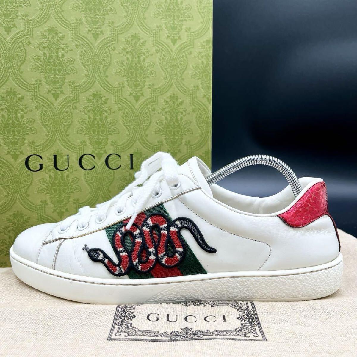 1円 【美品】GUCCI グッチ 【圧倒的存在感】 エース エンブロイダリー シェリーライン スネーク メンズ スニーカー シューズ 靴 26cm相当拍卖