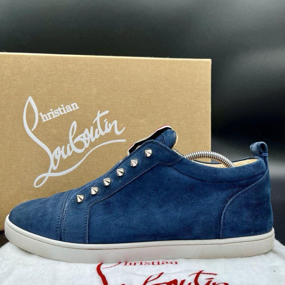 1円 【現行美品】 Christian Louboutin クリスチャンルブタン スパイクスタッズ スエード ネイビー メンズ スニーカー シューズ 靴 27cm位拍卖