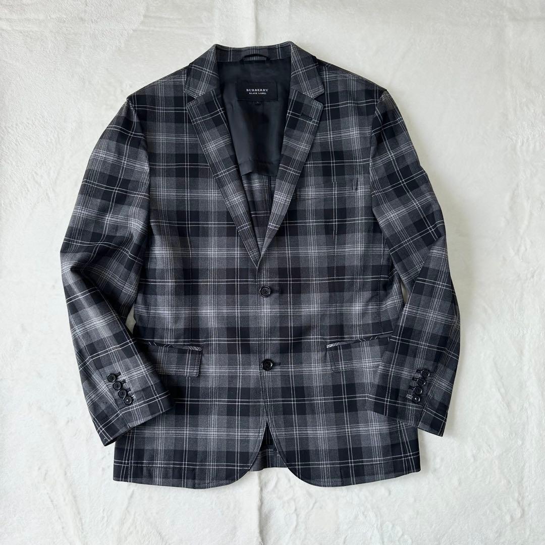 L 美品 バーバリー BURBERRY BLACK LABEL ブラックレーベル テーラードジャケット ノバチェック ノヴァチェック 黒 ブラック拍卖